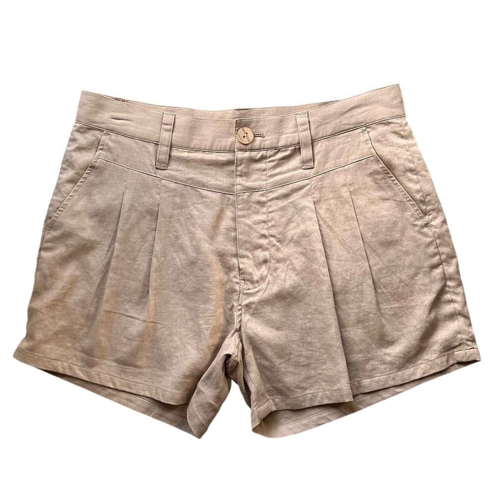 Hudson‎ Front Yoke Linen Blend Pleated Shorts Tobacco Brown Size 27 NWT Revolve